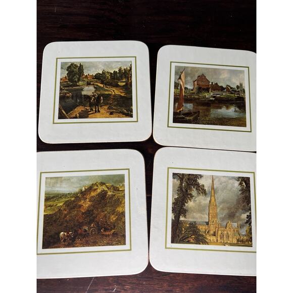 VTG Boxed Set Of 6 Clover Leaf Cork Coasters Floral White Flowers Made In UK EUC - Picture 5 of 9